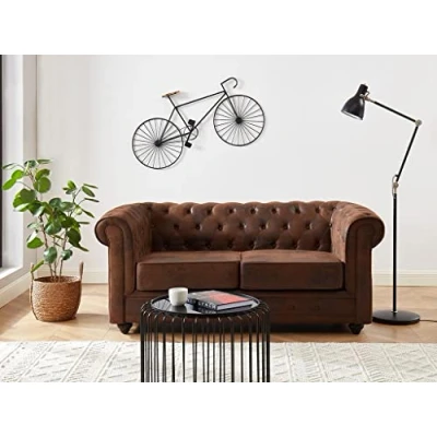 Afbeelding van Vente unique Tweezitsbank CHESTERFIELD van microvezel met vintage look L 168 cm x H 72 D 88