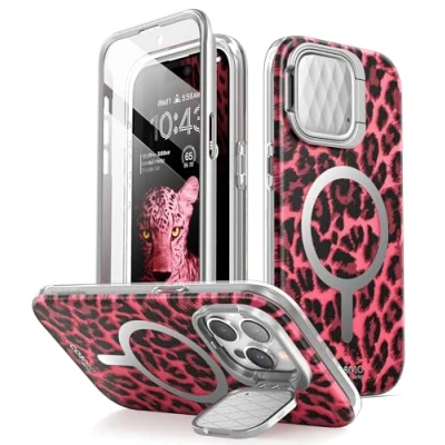 Afbeelding van Cosmo Geschikt Voor iPhone 15 Pro Max Mag Case met Screen protector Roze luipaard