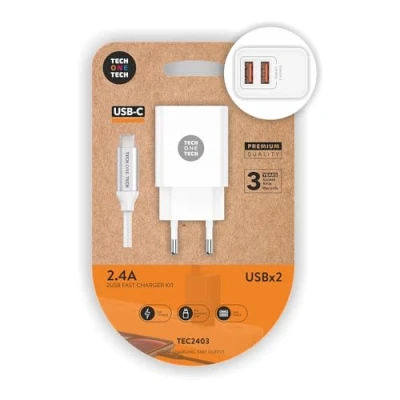 Afbeelding van Wandlader + USB Kabel C Tech One Dubbel