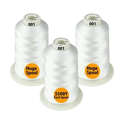 Afbeelding van Simthread All purpose borduurmachine garen van polyester, 5000 m, 5500 Y, voor naaimachines, 3 stuks, wit