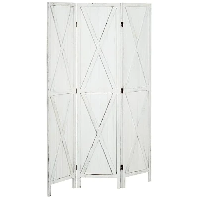 Afbeelding van HOMCOM ruimteverdeler, opvouwbaar, 3 houten panelen, dimbaar, 120 x 170 cm, antiek wit