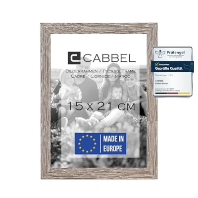 Afbeelding van CABBEL Fotolijst, stabiele mdf lijst met onbreekbaar plexiglas, om op te hangen en neer zetten, ideaal voor foto&#039;s, afbeeldingen, collages, donker eiken, 15 x 21 cm