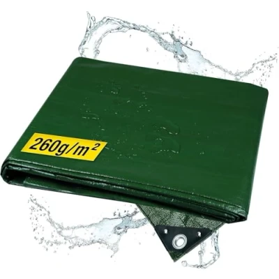 Afbeelding van horizont Afdekzeil, 260 g/m², 8 x 10 m, uv bestendig, stof met versterkte hoeken, afdekzeil voor tuinmeubelen, waterdicht, dekzeil scheurvaste ogen, winddicht