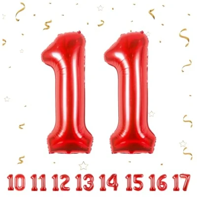 Afbeelding van Ballonnen verjaardag 11 rood 100 cm ballon cijfer 11, nummer Happy Birthday decoratie, ballonnen, verjaardagsfeest, jaren vliegt dankzij helium