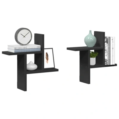 Afbeelding van vidaXL Wandschappen 2 st 38x12x38 cm bewerkt hout zwart