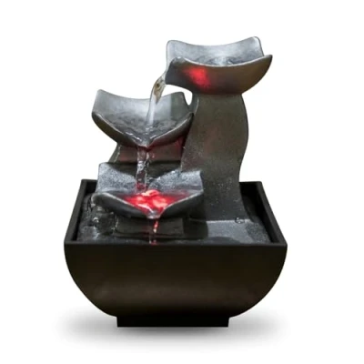 Afbeelding van Zen&#039;Light Kamerfontein Boro Waterval Zen ontspannend met gekleurd ledlicht, decoratie voor woonkamer, slaapkamer, kantoor, ideaal meditatie en ontspanning, tafelfontein gesloten, hoogte 18 cm