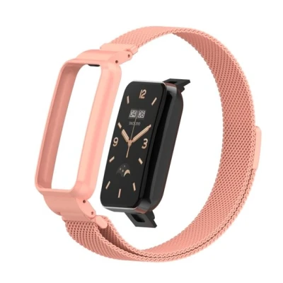 Afbeelding van Milanese loop bandje met case Roze Xiaomi Smart Band 7 Pro