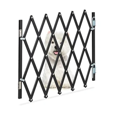 Image de Relaxdays Barrière de sécurité extensible pour chien jusqu&#039;à 96 cm, hauteur 48,5 60 cm en bambou, grille protection escalier et porte, noir