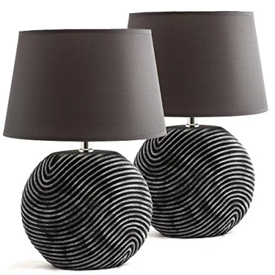 Afbeelding van BRUBAKER Zen Garden Tafellampen set van 2 stuks Decoratieve Bedlampjes Antracietgrijs Keramische voeten Matte afwerking 38 cm