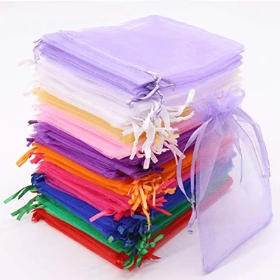 Afbeelding van Leeyunbee 100 stuks kleurrijke organzazakjes, organza zakjes, bruiloftsgeschenken, snoepzakjes voor festival, feest en bruiloft, satijnen koord