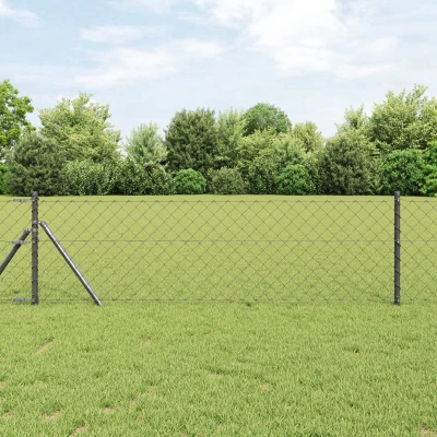 Afbeelding van vidaXL Kettinglink Hek met 13 Palen 0.6x25 m Geëgalvaniseerd Staal Grijs