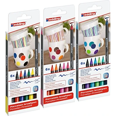Afbeelding van edding Set van 6 4200 porseleinen penseelstiften, 1 4 mm, verschillende kleuren