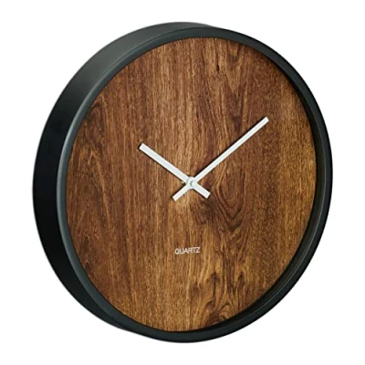 Afbeelding van Relaxdays wandklok met houtlook muurklok zonder cijfers analoge woonkamerklok 30 cm
