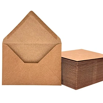 Afbeelding van 100 enveloppen van kraftpapier, 130 g/m², voor wenskaarten, uitnodigingen, verjaardagskaarten, natte sluiting, puntige flap (DIN C6, 11,4 x 16,2 cm) (100)