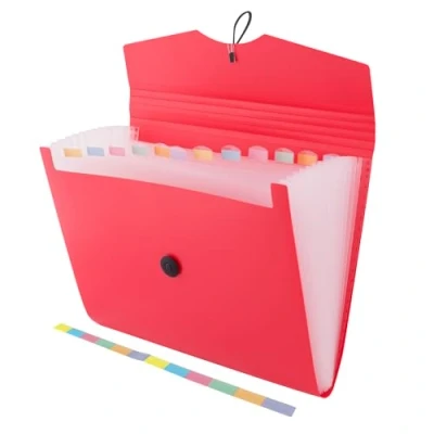 Image de D.RECT 5580 Trieur Extensible 12 Poches A4 Classeur Documents Accordéon Pochettes Porte documents, rouge