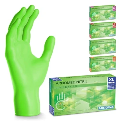 Afbeelding van Arnomed Groene wegwerphandschoenen, nitril handschoenen, maat XL, 100 stuks/doos, poedervrij en latexvrij, Wegwerphandschoenen in XS, S, M, L XL