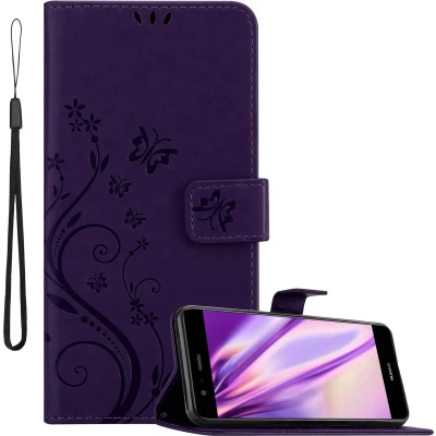 Afbeelding van Cadorabo Hoesje geschikt voor Huawei P10 LITE in BLOEMEN DONKER PAARS Beschermhoes bloemmotief met magnetische sluiting, standfunctie en kaartsleuven Book Case Cover Etui