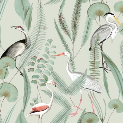 Afbeelding van Behang Flamingo mintkleurig