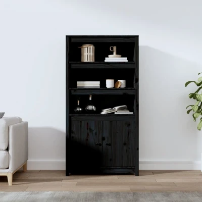 Afbeelding van Hoge kast 80x35x154 cm massief grenenhout zwart