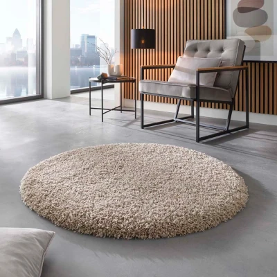Afbeelding van Hoogpolig Vloerkleed Effen Shaggy Prime Beige 160 Cm Rond