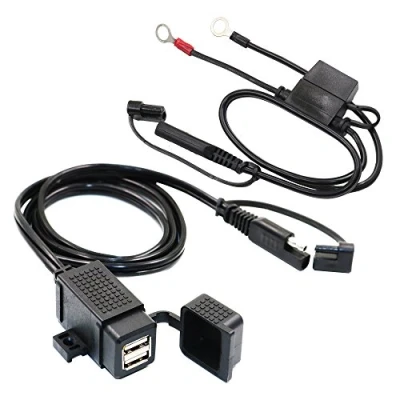 Afbeelding van MOTOPOWER 3.1Amp Waterdichte Motorfiets Dubbele USB Lader met Gesmolten SAE Ring Terminal Kabelboom
