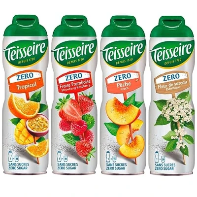 Afbeelding van Teisseire Zero siroop vlierbloesem, perzik, framboos, tropisch, elk 600 ml