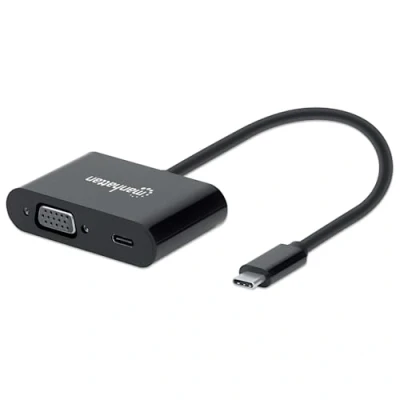 Afbeelding van Manhattan USB 2.0 Adapter [1x C Stekker 1x bus (Power Delivery), VGA bus] 153430 20 cm past op beide manieren, Met laadbus