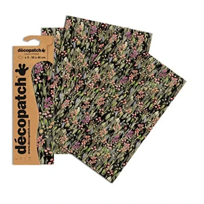 Afbeelding van Decopatch 3 vellen papier nr. 741 (groene bloemenweide, roze, 395 x 298 mm)
