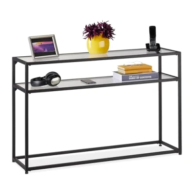 Afbeelding van Relaxdays sidetable glas wandtafel bijzettafel gang haltafel 2 planken smal