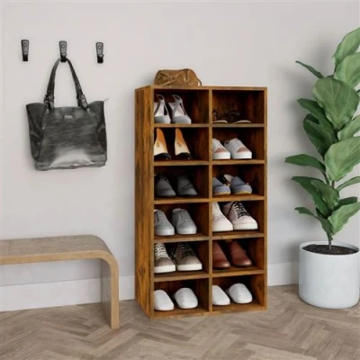 Afbeelding van Schoenenrek 54x34x100,5 cm bewerkt hout gerookt eikenkleurig