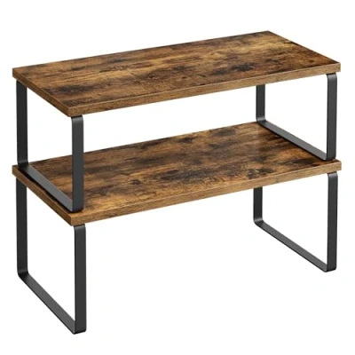 Afbeelding van SONGMICS KCS200X01 Set van 2 stapelbare kruidenrekken metaal en hout, keukenrek, uittrekbaar, stapelbaar, materiaal op houtbasis, zwart bruin, vintage