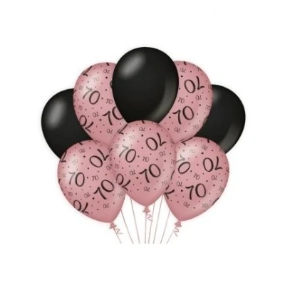 Image de Ballons 70 ans Or Rose / Noir par 8 pièces