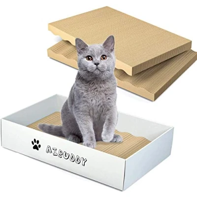 Afbeelding van Aibuddy Set van 3 omkeerbare kartonnen schrapers met biologisch kattenkruid [schoon design krabbox]