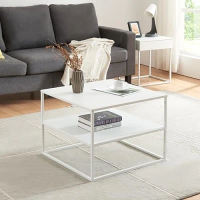 Afbeelding van Salontafel Solund met 1 plank 60x60x45 cm staal wit mat