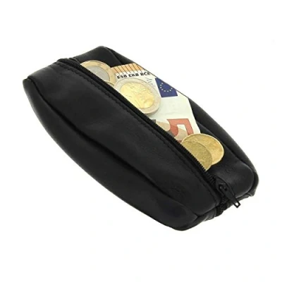 Afbeelding van Portemonnee voor heren, leer, klein, zwart, licht, dun, dubbele bankbiljetten, sleutelhanger, zwart.,
