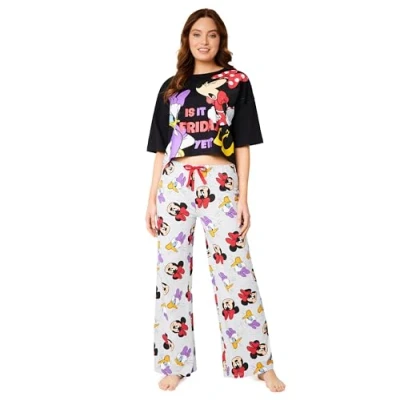 Afbeelding van Disney Damespyjama, pyjamaset voor dames, top, crop baggy en wijd uitlopend, maten volwassenen, jongeren, S XL