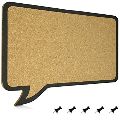 Afbeelding van Navaris prikbord van kurk Wandbord met 5 punaises 44 x 29 cm Voor op kantoor of studeerkamer en als wanddecoratie in de woonkamer Tekstballon