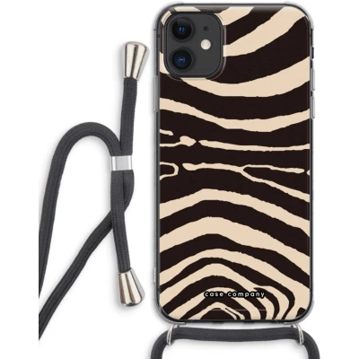 Afbeelding van Case Company® hoesje met Koord geschikt voor iPhone 11 Arizona Zebra Telefoonhoesje Zwart Extra Bescherming aan alle Kanten en Over de Schermrand