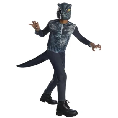 Afbeelding van Rubies Velociraptor OPP kostuum voor jongens en meisjes, jumpsuit met staart masker, officieel Univesal Jurassic World carnaval, Kerstmis, verjaardag, feest Halloween