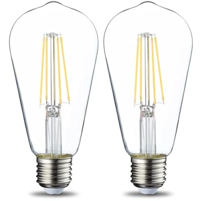 Afbeelding van Amazon Basics LED vintage lamp, E27 ST64 Edison Base, 7W (komt overeen met 60 W), heldere gloeilamp niet dimbaar, 2 stuks