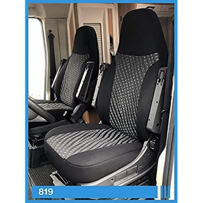Afbeelding van BREMER SITZBEZÜGE Stoelhoezen geschikt voor camper Ducato bestuurders en passagiersstoelen, 819 zwart/grijs