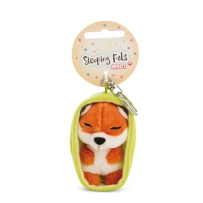 Afbeelding van NICI sleutelhanger Sleeping Pets Fox 8cm in mandje oranje Trouwe metgezel voor rugzak of tas, klein en groot 61601