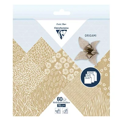 Afbeelding van Clairefontaine 95355C 60 vellen origami papier, 70 g, 3 formaten: 10 x cm, 15 20 verschillende kleurrijke motieven (2 per formaat), creatieve vrije tijd voor