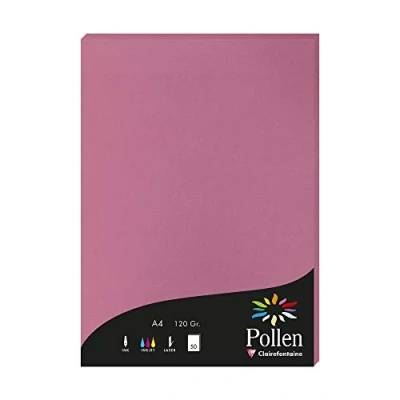 Afbeelding van Clairefontaine 4281C, doos van 50 vellen, A4 formaat (21 x 297 cm), 120 g/m², kleur: hortensia roze, uitnodigingspapier voor evenementen en correspondentie, Pollen serie, premium glad papier