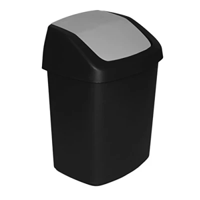 Image de CURVER Swing Poubelle 15L Couvercle basculant Pour Cuisine, Bureau, Salle de Bain 24,8 x 30,6 41,8 cm Noir/Gris