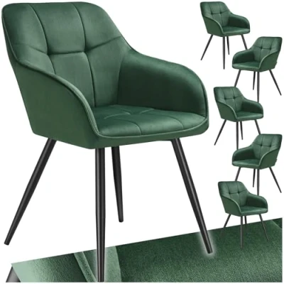 Afbeelding van tectake® Gestoffeerde stoel 6 Eetkamerstoelen Fluweeloptiek stikpatroon gecapitonneerd set van donkergroen / zwart