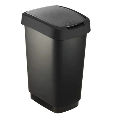 Afbeelding van Rotho Salsa Afvalemmer 50 l met deksel, kunststof (PP) BPA vrij, zwart, (40,1 x 29,8 60,2 cm)
