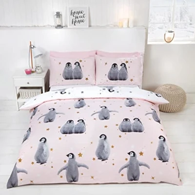 Afbeelding van Pinguin lits jumeaux dekbedovertrek roze Pinguins dekbed