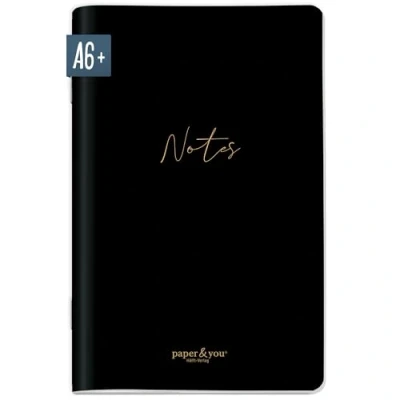 Afbeelding van paper&amp;you® A6+ notitieboek met stippen &quot;Black Edition&quot; 64 pagina&#039;s, klein notitieboek, mini bullet journal, duurzaam en klimaatvriendelijk