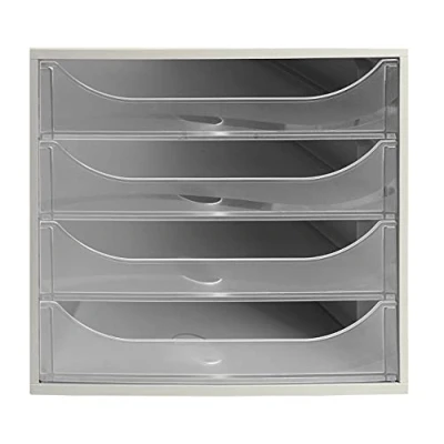 Afbeelding van Exacompta Ref 228323D EcoBox ladeset 248 x 284 234 mm groot, 4 laden, geschikt voor A4+ documenten, stapelbaar, veiligheidsstopfunctie doorzichtige laden